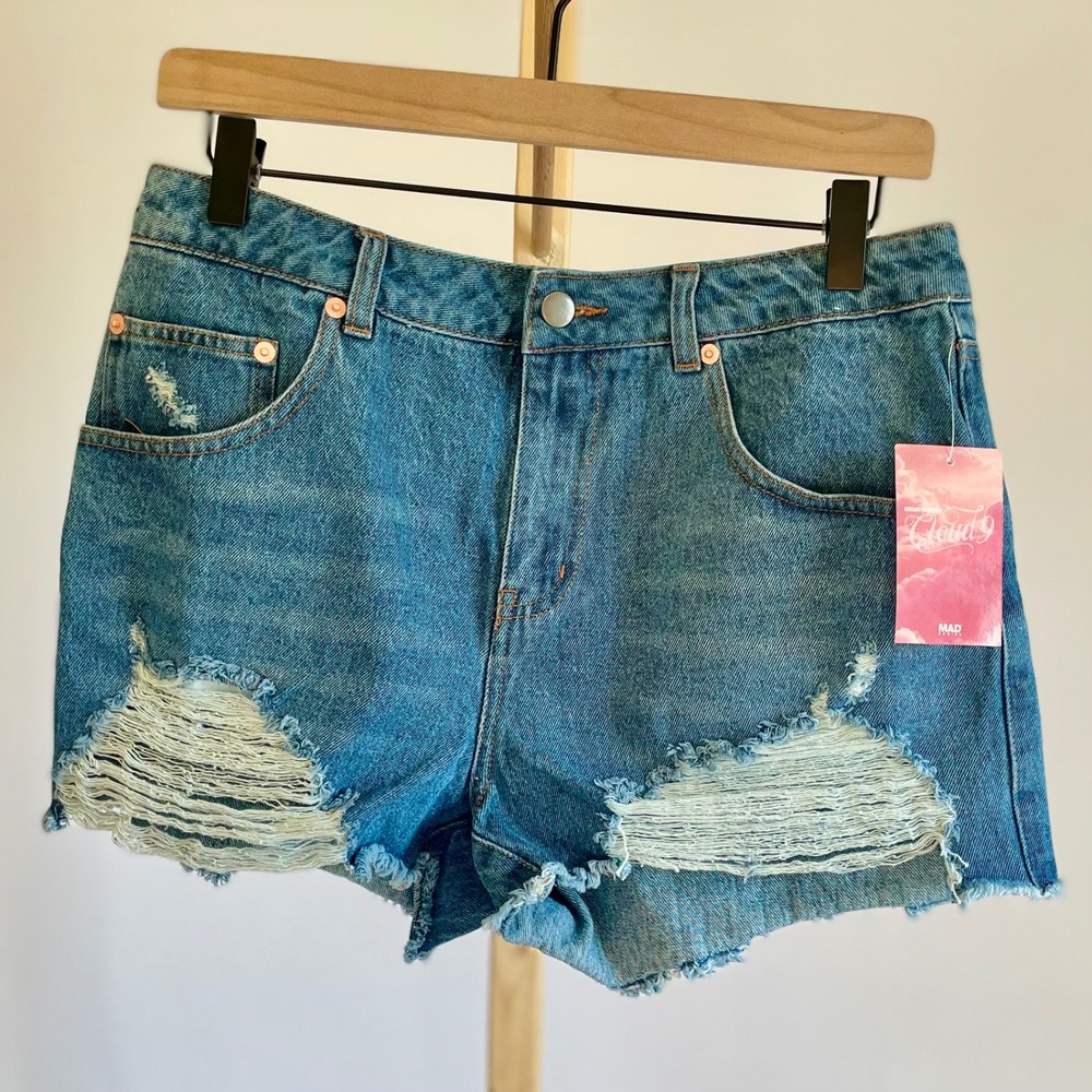 Megan Moroney Cloud 9 Mad Engine Distressed Denim Shorts Blue Women NEW
